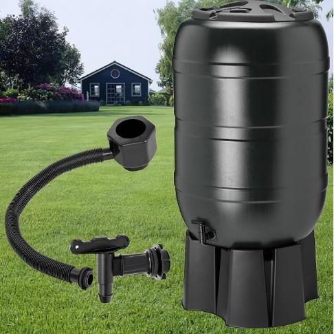 210 Litre Large Black Water Butt Rain Collector Complete With Stand