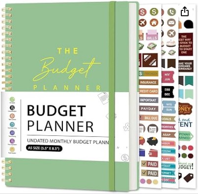 Budget Planner, Undated 12-Month Financial Organizer with Expense Tracker