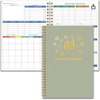 Undated Monthly Budget Planner & Organiser - 14-Month Money Management Notebook with Expense Tracker, Debt Planner & Bill Organiser for Effective Personal Finance (Green)