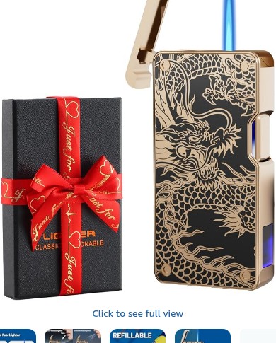 Gift Dual Power Electronic Lighter - USB-C Rechargeable & Butane Refillable, 5-in-1 Ignition Modes (Blow/Sound/Shake/Tap/Button), Battery Indicator & Use Counter, Windproof Jet Flame (Dragon)