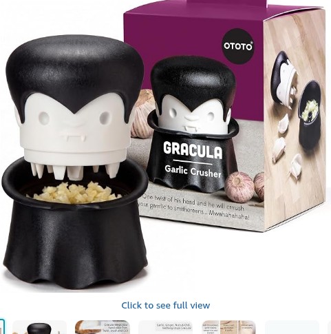OTOTO Gracula Garlic Press, Garlic Mincer, Garlic Peeler Crusher, Halloween Kitchen - Also for Ginger, Nuts, Chili, Herbs - Spooky Goth Gifts