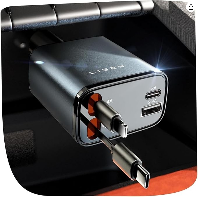 LISEN Retractable Car Charger Fast Charge 84W Car Accessories Gifts for Men